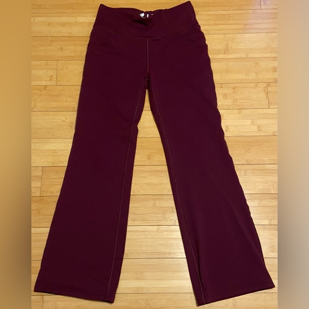 Plum Fleece Lined Flare Leggings High Waisted Yoga Pants Contour Seam - Picture 2 of 9